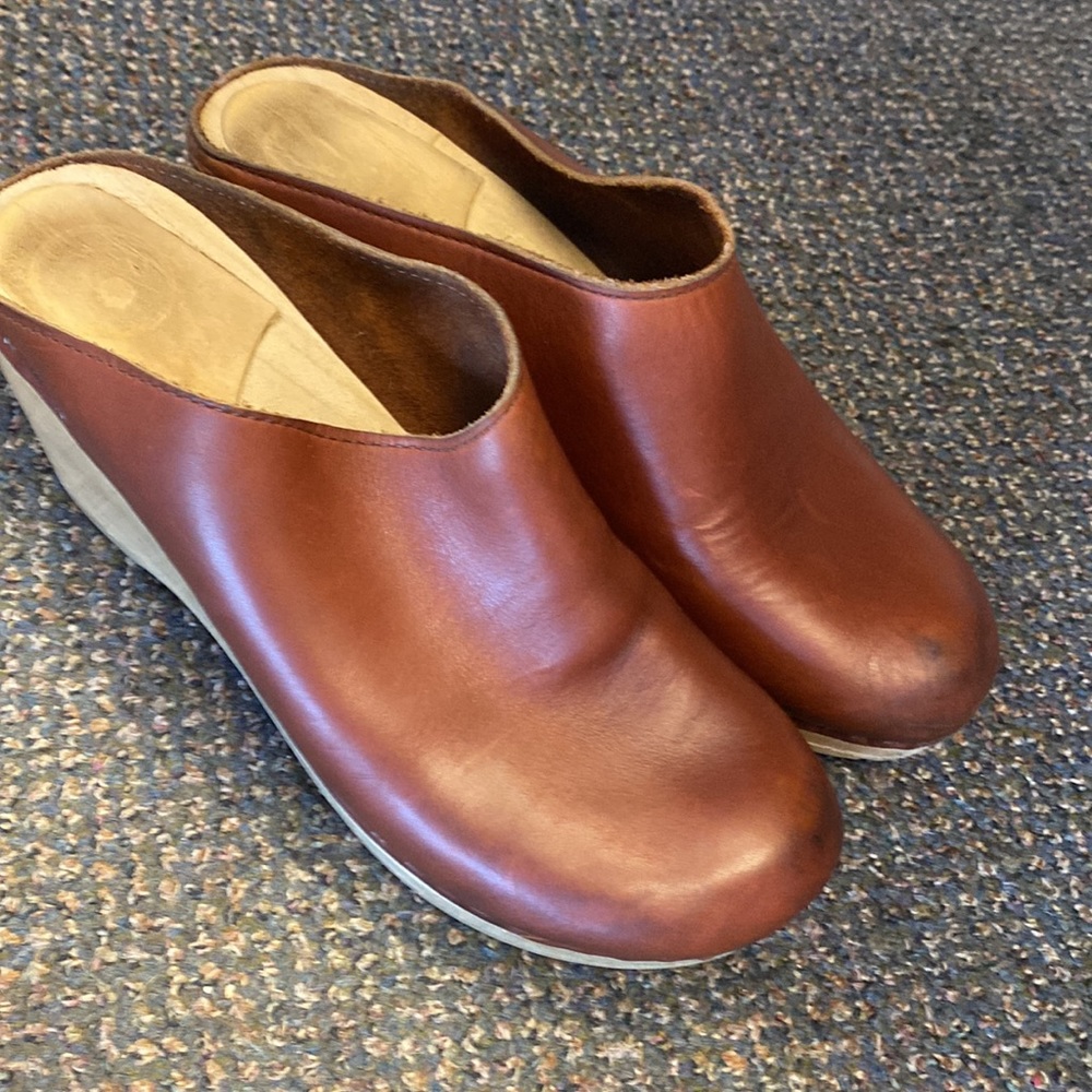 No. 6 Brown Leather Wedge Clogs